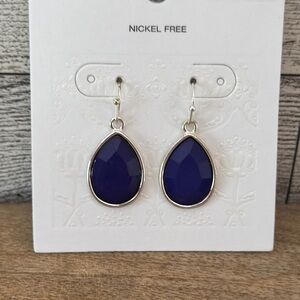 Blue and Silver Teardrop Earrings with Polished Finish NWT